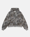 leopard print boxy zip hoodie front view