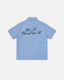 red plaid short sleeve shirt with back embroidery