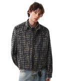Distressed Dirty Wash Plaid Long Sleeve Shirt | Inflation Streetwear
