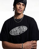 black hollow embroidered T-shirt front view