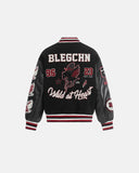 PU Leather Patchwork Embroidery Varsity Jacket | Inflation Streetwear
