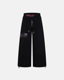 black wide leg sweatpants with zipper detail