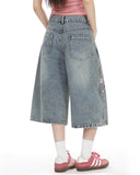 Floral Embroidered Long Baggy Jorts | Inflation Streetwear