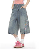 Floral Embroidered Long Baggy Jorts | Inflation Streetwear