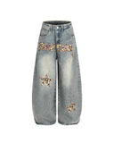Leopard Graphic Acid Wash Baggy Jeans | Inflation Streetwear