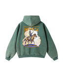 Green "Year of Horse" Distressed Zip Up Hoodies| Inflation Streetwear