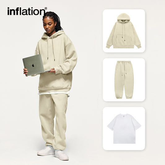 INFLATION Blank Matching Jogging Suit Unisex in Grey Apricot - INFLATION