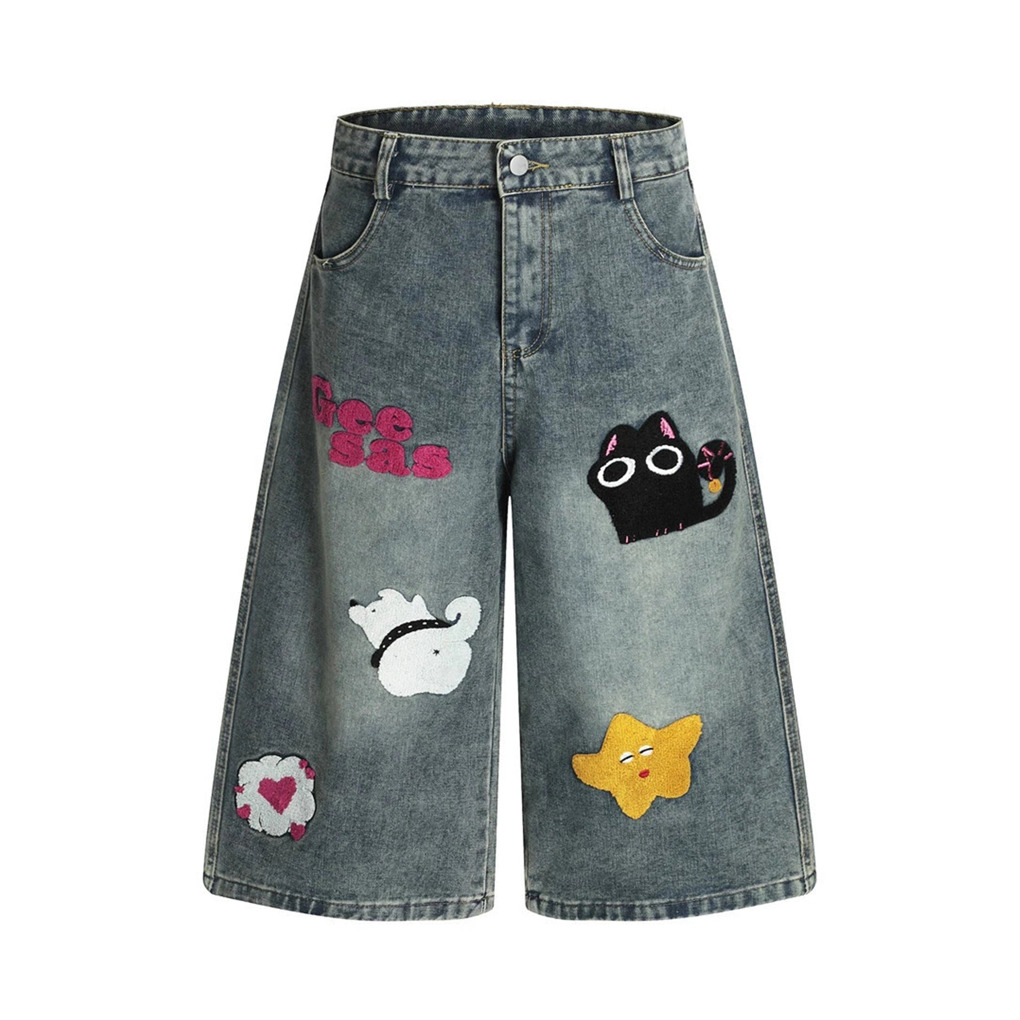 Embroidered Patch Jeans Shorts | Inflation Streetwear – INFLATION
