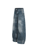 Blue Textured Barrel Denim Jeans | Inflation Streetwear