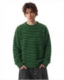 Green Striped Fuzzy Knit Sweater | Inflation Streetwear