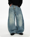 Aicd Washed Whisker Clasp Barrel Jeans | Inflation Streetwear