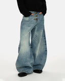 Acid Washed Whisker Clasp Barrel Jeans | Inflation Streetwear