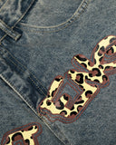 Leopard Graphic Acid Wash Baggy Jeans | Inflation Streetwear
