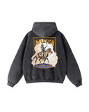 Black "Year of Horse" Distressed Zip Up Hoodies| Inflation Streetwear
