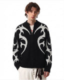 Tribal Flame Jacquard Zip Knit Cardigan | Inflation Streetwear