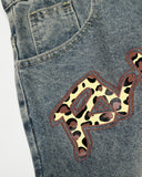 Leopard Graphic Acid Wash Baggy Jeans | Inflation Streetwear