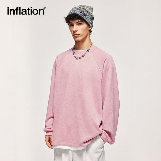 INFLATION Candy Color Embossed Suede Fabric Unisex T-shirts - INFLATION