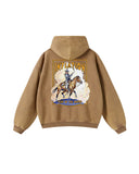 Brown "Year of Horse" Distressed Zip Up Hoodies| Inflation Streetwear