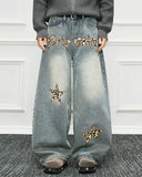 Leopard Graphic Acid Wash Baggy Jeans | Inflation Streetwear