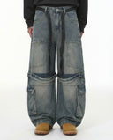 Drawstring Multi-Pocket Cargo Barrel Jeans | Inflation Streetwear