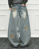 Leopard Graphic Acid Wash Baggy Jeans | Inflation Streetwear