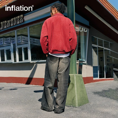 INFLATION Letter Embroidery Corduroy Varsity Jacket - INFLATION