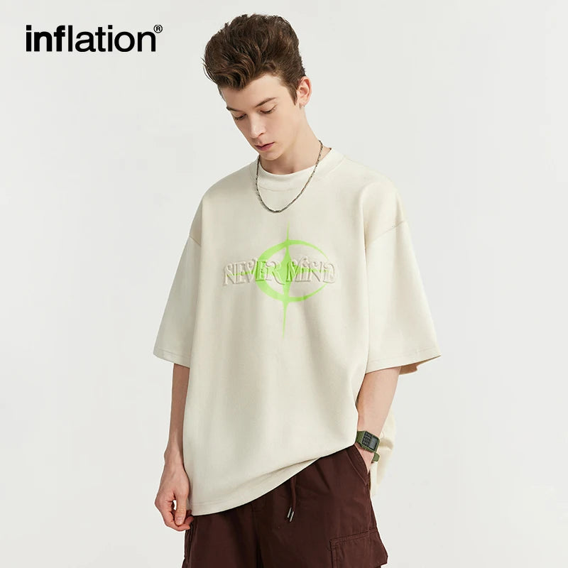 INFLATION Suede Embossed Rubber Printing T shirt - INFLATION
