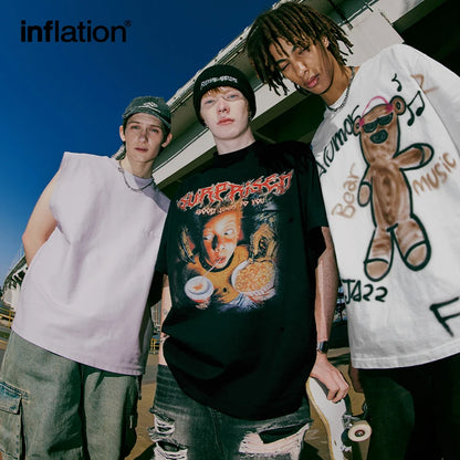 INFLATION Mock Neck Ripped Graphic Tees - INFLATION