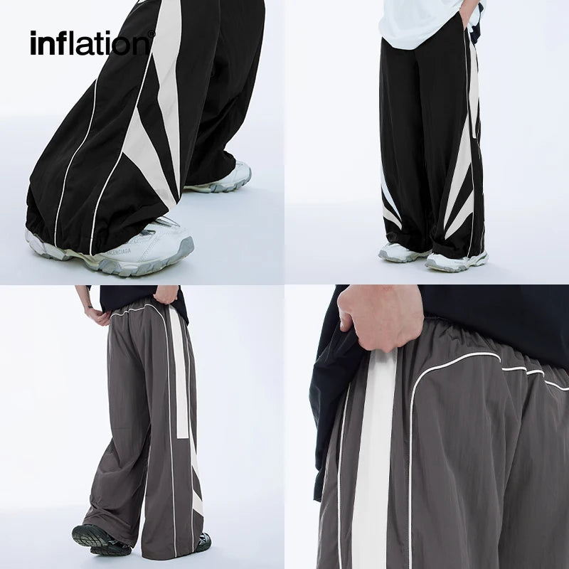 INFLATION Retro Patchwork Wide-leg Track Pants Sportswear - INFLATION