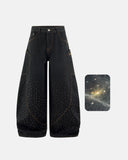 Colorful Rhinestone Raw Barrel Jeans | Inflation Streetwear