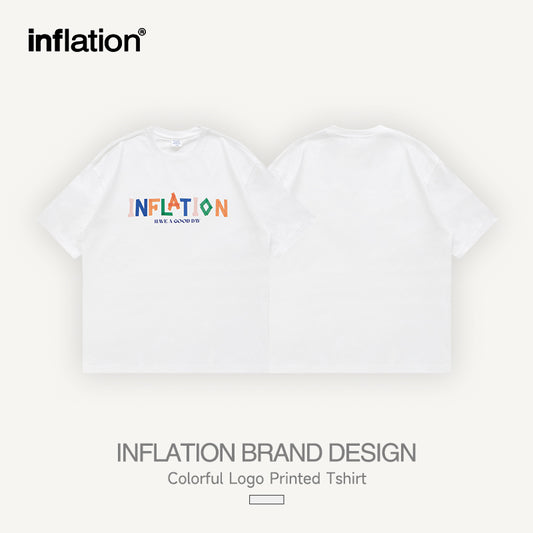 INFLATION Colorful Logo Printed White Cotton Tshirt - INFLATION