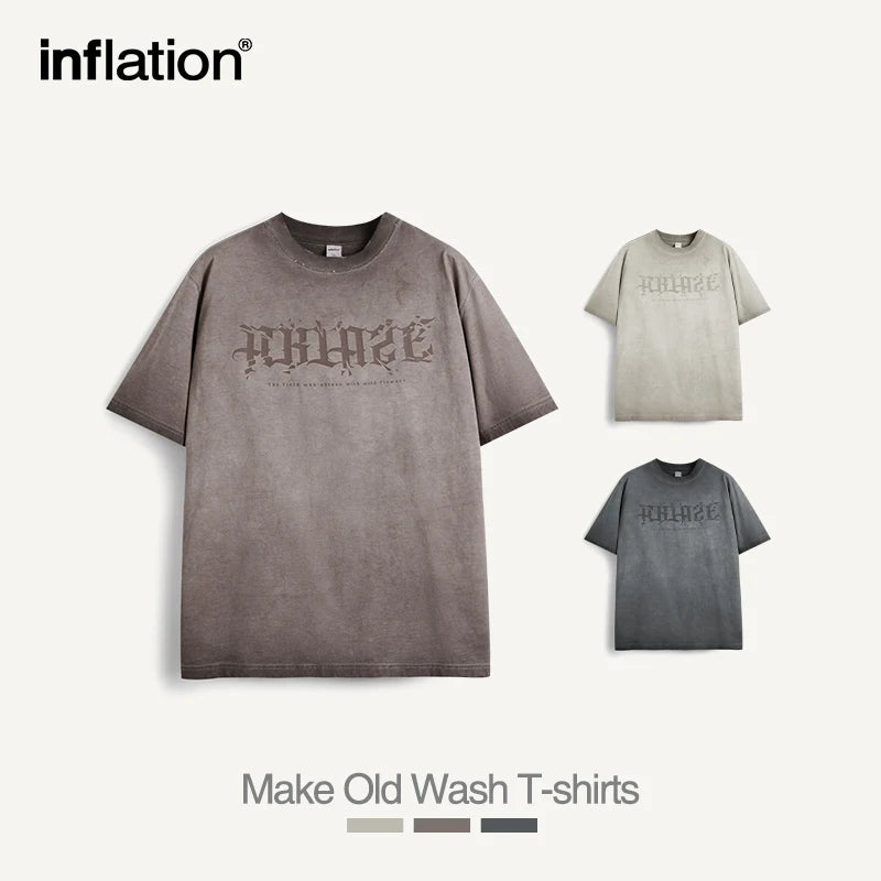 INFLATION Streetwear Gradient Spray-Dyed Distressed Washed Tshirt - INFLATION